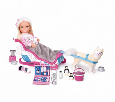 Кукла Нэнси с зимними животными и санями