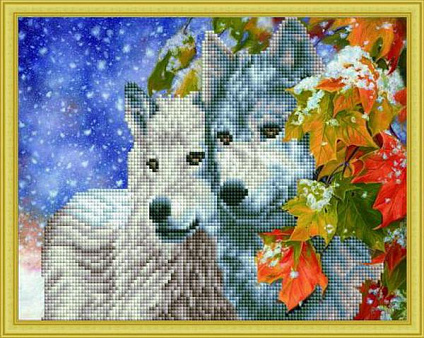 Классическая алмазная мозаика Зимние волки 30х40 см